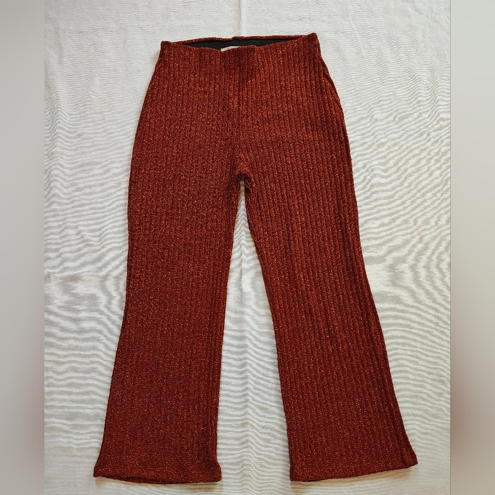 Zara Rust Ribbed Metallic Pants